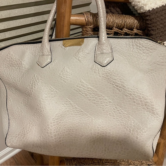 Burberry SG Grain Check Dewsbury Tote, Light Gray in color - Picture 1 of 4